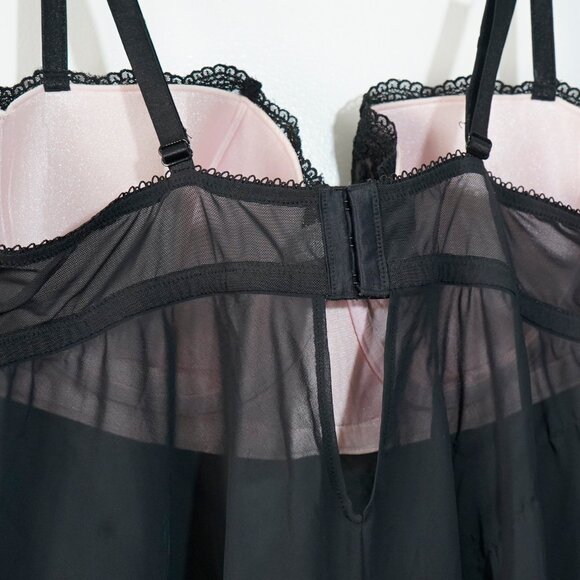 Cacique Black Mesh Embroidered Baby Doll Full Cup Nightie - Picture 8 of 9